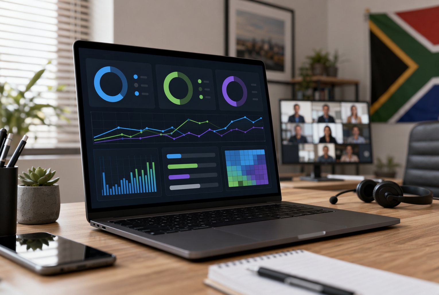 Business professional reviewing KPI dashboard on computer screen