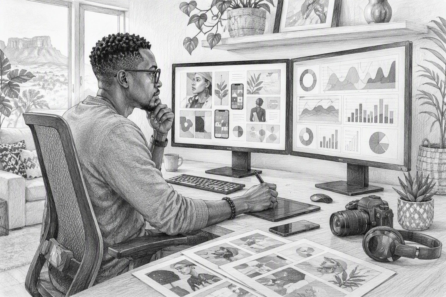 South African remote marketer analyzing campaign visuals