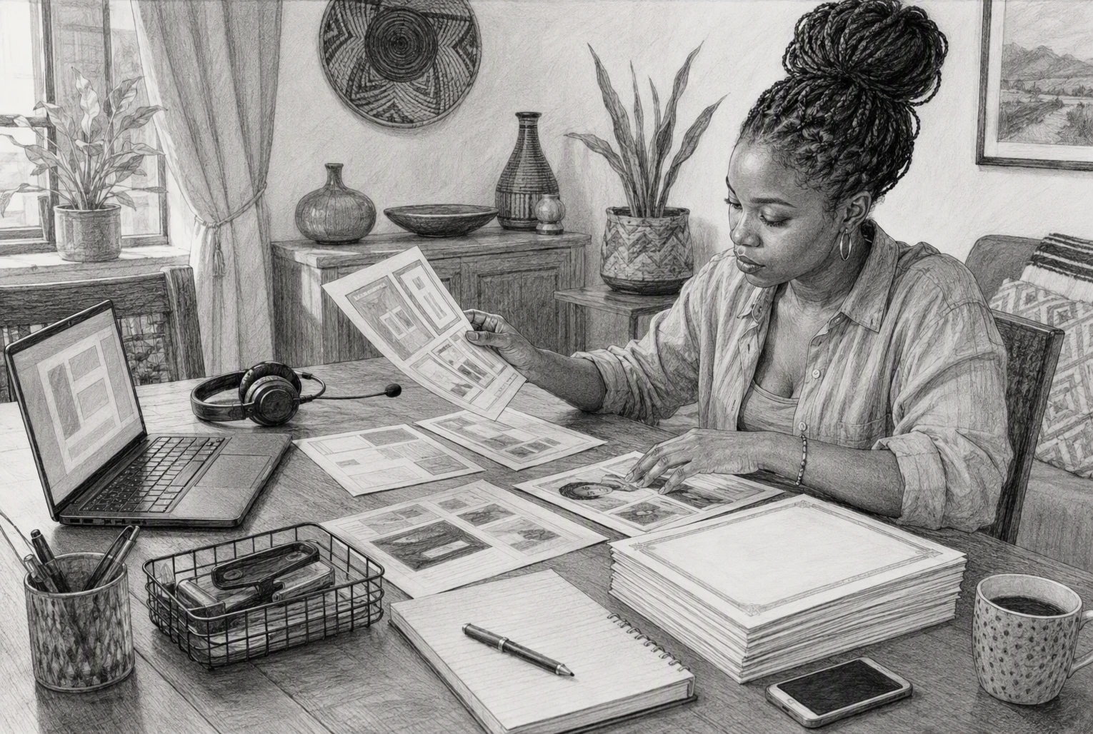 South African professional organizing portfolio at dining table