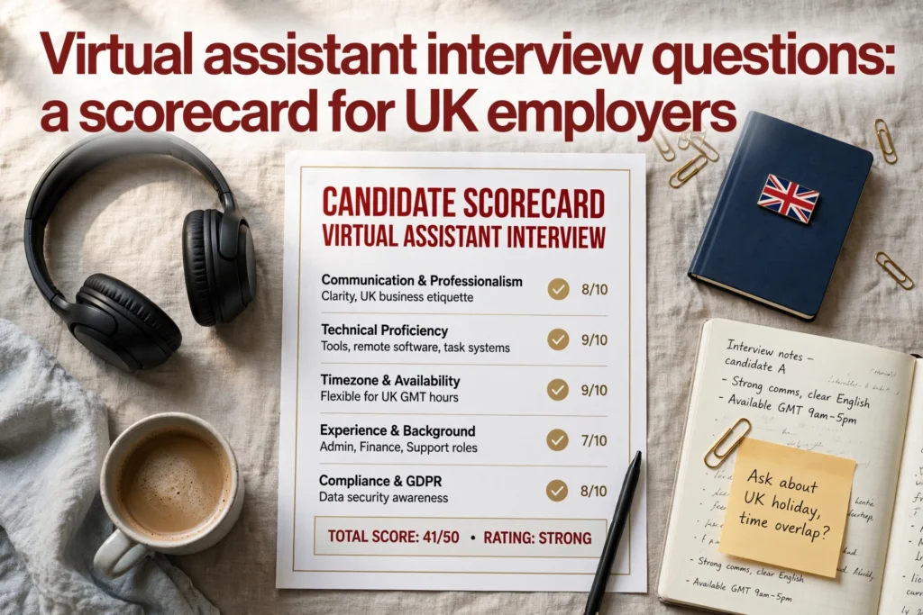 Virtual assistant interview questions: a scorecard for UK employers
