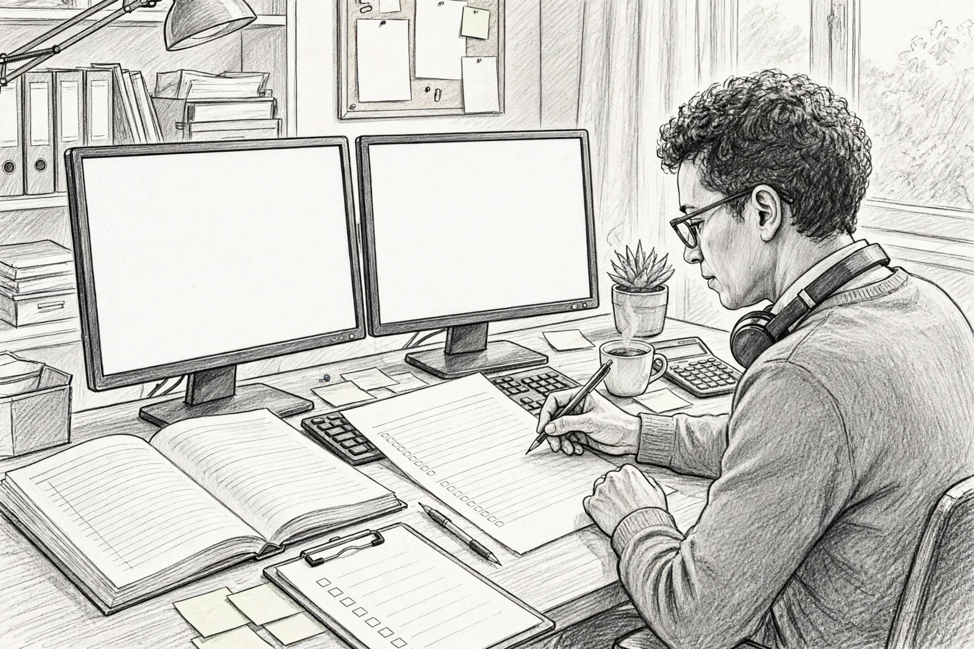 Bookkeeper matching bank lines on dual monitors