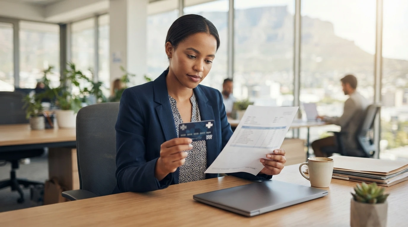 Employee reviewing benefits documents in office
