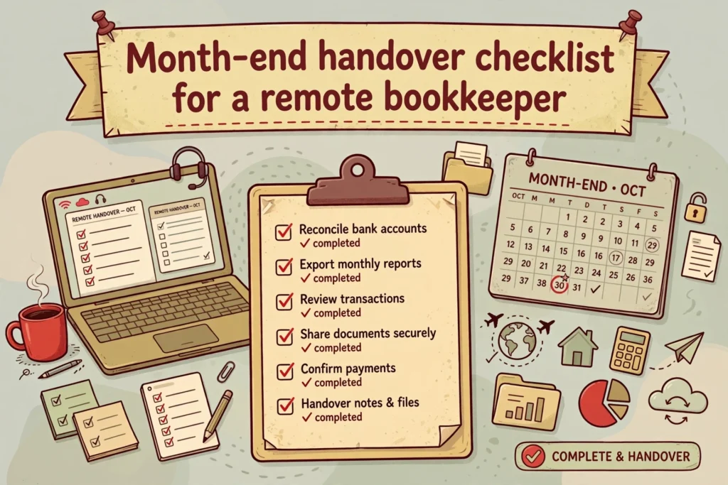 Month-end handover checklist for a remote bookkeeper